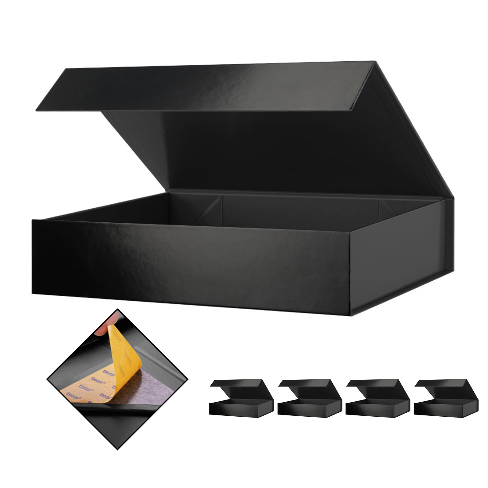 5 Gift Boxes 11x7.8x2.3 Inches, Shirt Gift Boxes, Glossy Black Gift Boxes with Lids for Presents
