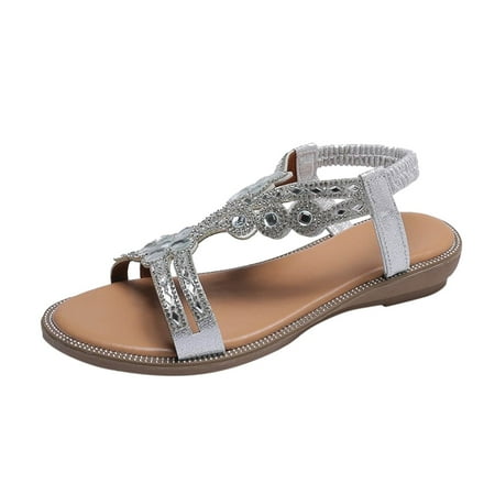 

Pgeraug womens slippers Ladies Summer Fashion Plus Size Comfortable Rhinestone Flower Wedge Sandals mens slippers White 39