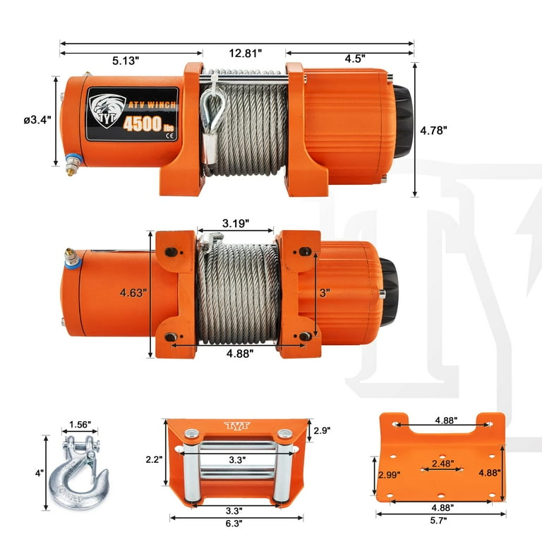 TYT 12V Electric 4500 lb ATV/UTV Winch Kit, Off-Road TYT 12V Electric 4500 lb ATV/UTV Winch Kit, Off-Road