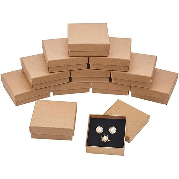 Kraft Paper Cardboard Jewelry Set Boxes Earring and Necklace Box Square BurlyWood 7x7x2.6cm 16pcs/set