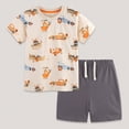 thumbnail image 2 of Baby Boy Clothes Toddler Boy Summer Outfit Cute All Over Print Short Sleeve Crewneck T Shirt Matching Elastic Shorts Set Beige 6-7 Years, 2 of 9