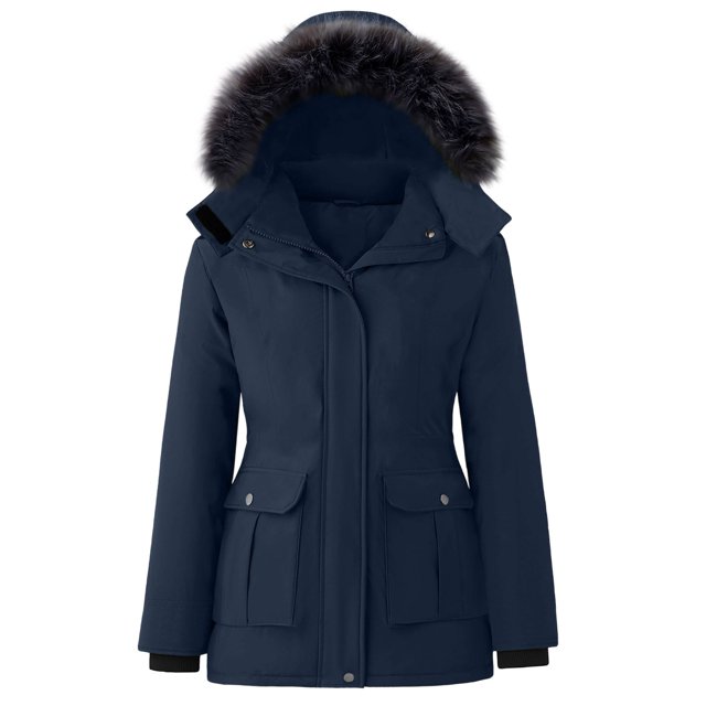Women's Solid Color Winter Down Jacket with Detachable Hood
