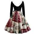 thumbnail image 4 of Women's Fashion Round Neck Casual Slim Christmas Printed Long Sleeve Dresses, V-Neck, Plush Christmas Tree Print, Audrey Dress, Retro Style, Party Wear,Watermelon Red,5XL, 4 of 5