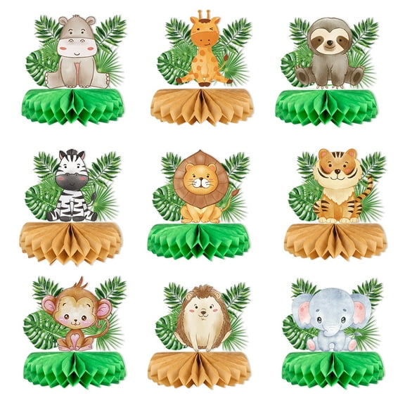 Safari Centerpieces for Tables, Jungle Animals Honeycomb Centerpieces, Jungle Animals Baby Shower Party Decorations, Safari Table Decorations, 9Pcs