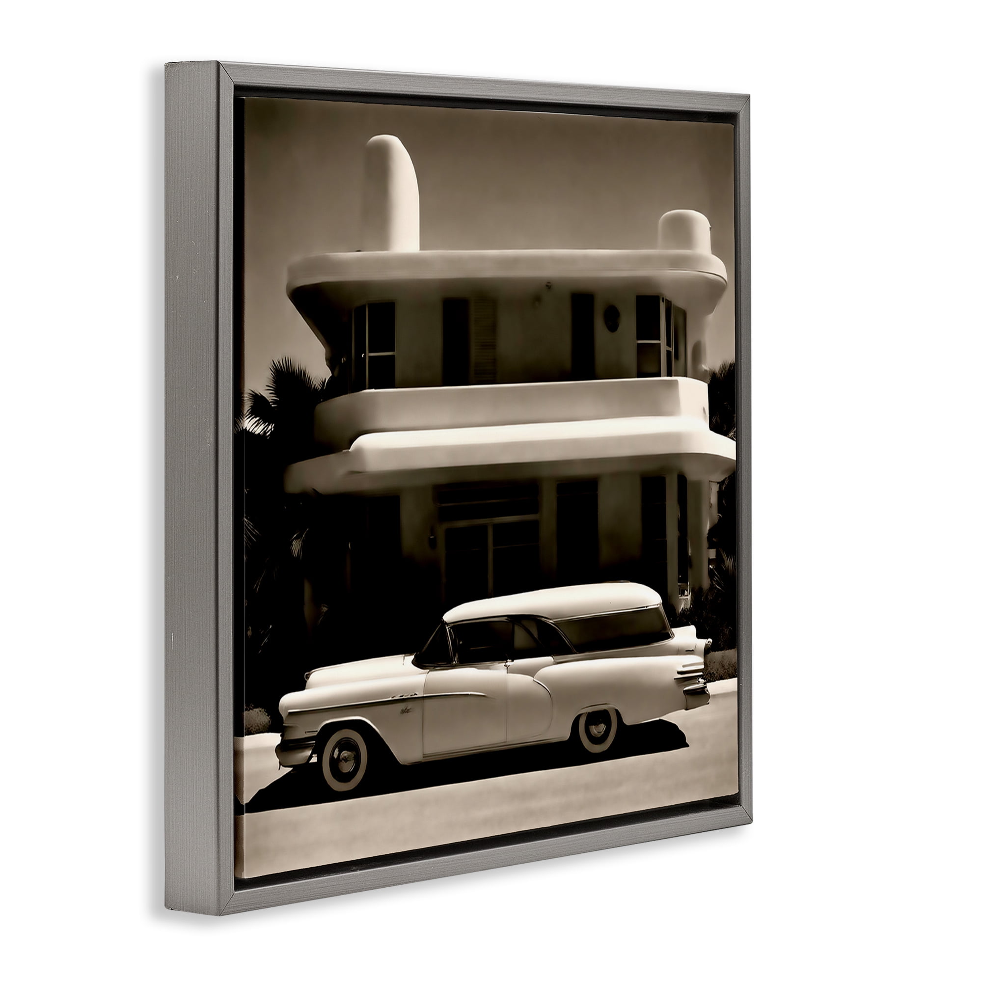Stupell Industries Sleek Classic Car Transportation Painting Gray Floater Framed Canvas Art Print Wall Art, 25 x 25