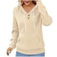 thumbnail image 3 of DDAPJ pyju Womens V Neck Pullover Hoodie Waffle Knit Hooded Sweatshirt Lightweight Drawstring Button Collar Hoodies with Kangaroo Pocket, 3 of 5