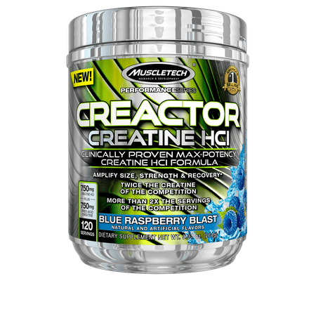 Creactor Micronized Creatine and Creatine HCl Powder, Muscle Builder & Recovery, Blue Raspberry, 120 Servings (269g)