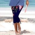 thumbnail image 2 of Summer Savings Clearance! Stamzod Beach Leggings for Women Summer Stretch Waist Printing Capri Leggings with Drawstring Casual Slim Fit Workout Capri Pants for Women Navy B L, 2 of 5