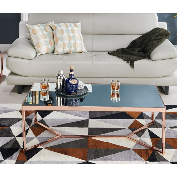 Furniture of America Raya Contemporary Mirrored Top Coffee Table, Rose
