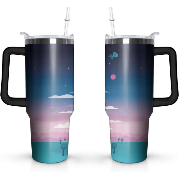 40 Oz Stainless Steel Tumbler with Handle Double Wall Vacuum Insulated Travel Mug Leak-Proof Coffee Cup on Screw Lid and Straw