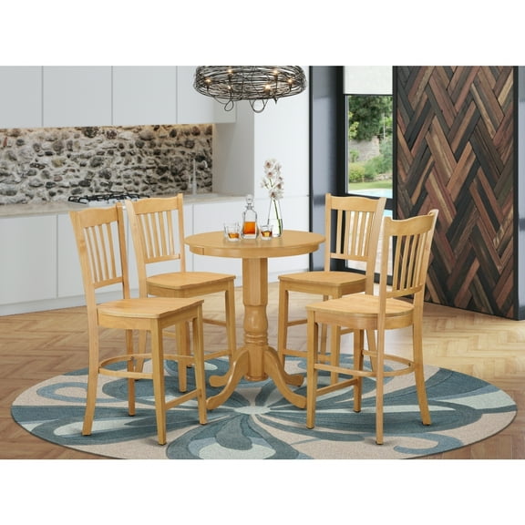 Kitchen Counter Height Dining Set - 5 Piece Table & Chair Set - Oak Finish