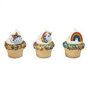 ON SALE 12 Rainbow And Unicorn Cupcake Cake Ring Birthday Party Favor Toppers