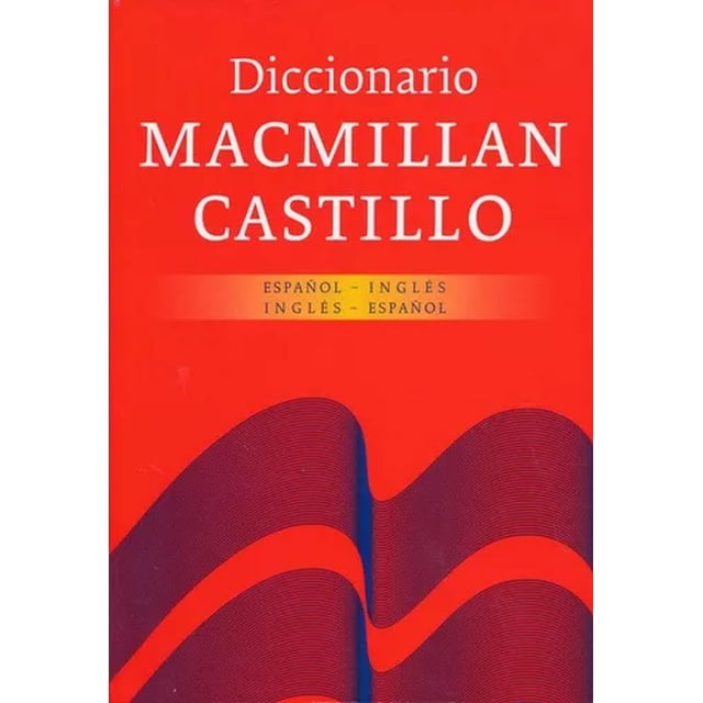 libro diccionario macmillan/castillo español ingles cd tapa blanda, autor varios, editorial macmillan Front-facing softcover red diccionario bilingüe titled "Diccionario MACMILLAN CASTILLO" with a gold band reading "Español - Inglés / Inglés - Español" and dark-red wave graphics at bottom; incluye CD‑ROM con texto completo, pronunciación inglés americano y británico y búsqueda rápida, ideal para estudiantes de idiomas.