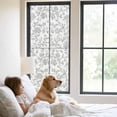thumbnail image 3 of Boho Gray Flower Window Privacy Film, Vintage Farmhouse Leaf Spring Plant Static Cling UV Sun Blocking Tint Film Heat Control Windows Films for Bedroom Bathroom, Window Stickers 29.5"x78.7", 3 of 8