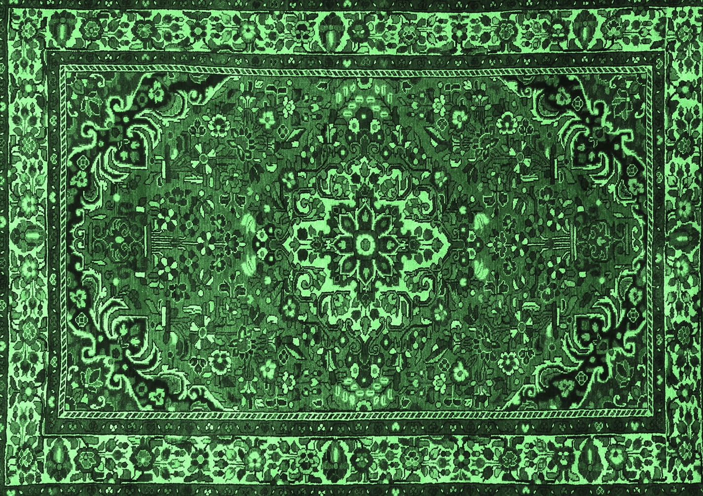 Ahgly Company Indoor Rectangle Persian Emerald Green Traditional Area