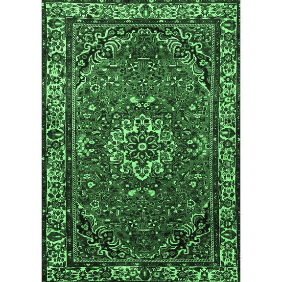 Ahgly Company Indoor Rectangle Persian Emerald Green Traditional Area Rugs, 5' x 7'
