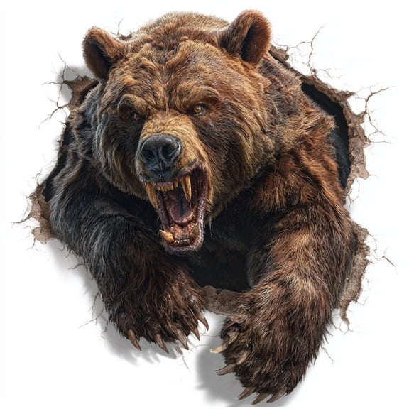 3D Roaring Brown Wild Bear Peeking Car Decal, Wild Forest Beast Sticker, Realistic Animal Vinyl Graphic for Truck SUV Laptop Wall Decor Waterproof Outdoor Decal, 1PC