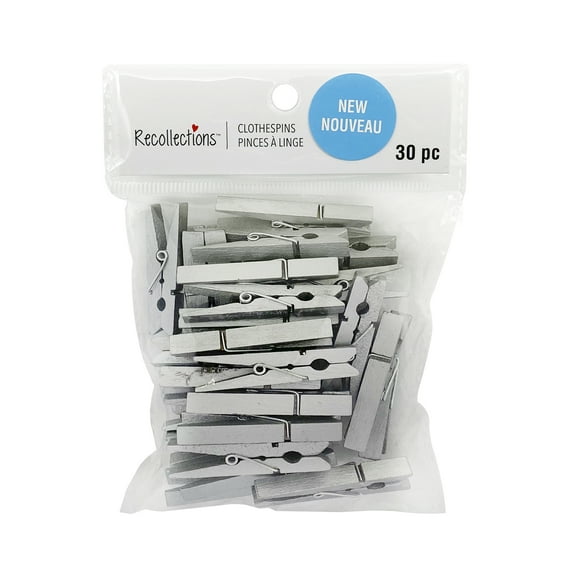 12 Packs: 30 ct. (360 total) Medium Silver Clothespins by Recollections