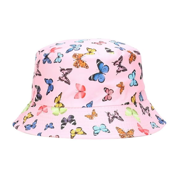 shoper Girls Butterfly Print Bucket Hat Cute Sun Hat Lightweight Comfortable for Kids Ages 1-5 Pink One Size