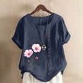 thumbnail image 1 of Lydiaunistar Hauts d'Été pour Femmes Blouse en Lin Décontractée Col Rond Polyester Mode Grande Taille Manches Courtes T-shirt à Boutons, 1 of 4