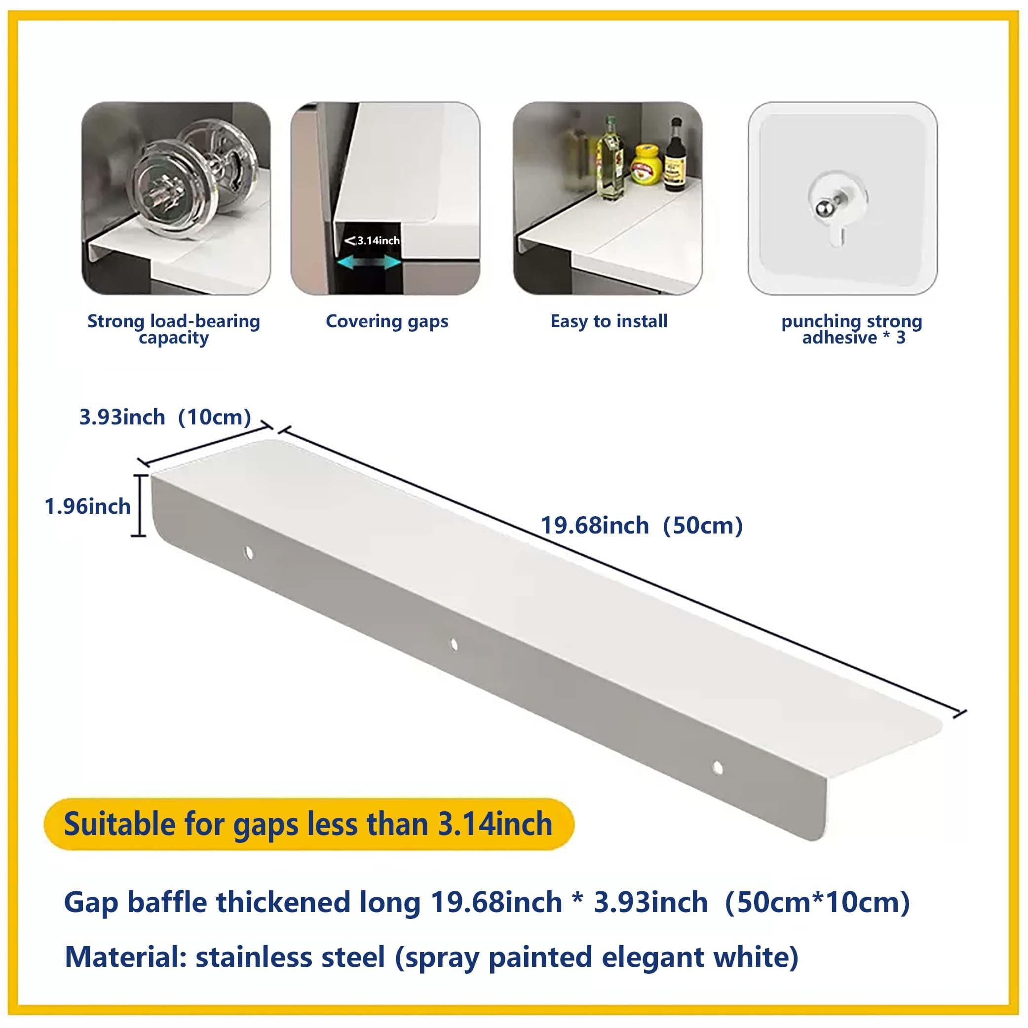 Kitchen Gap Partition Countertop Gap Extension Board, 19.68 x 3.93in Countertop Caulking Panels, Refrigerator Side Partition, Gap Covers Between Countertop and Walls(White)
