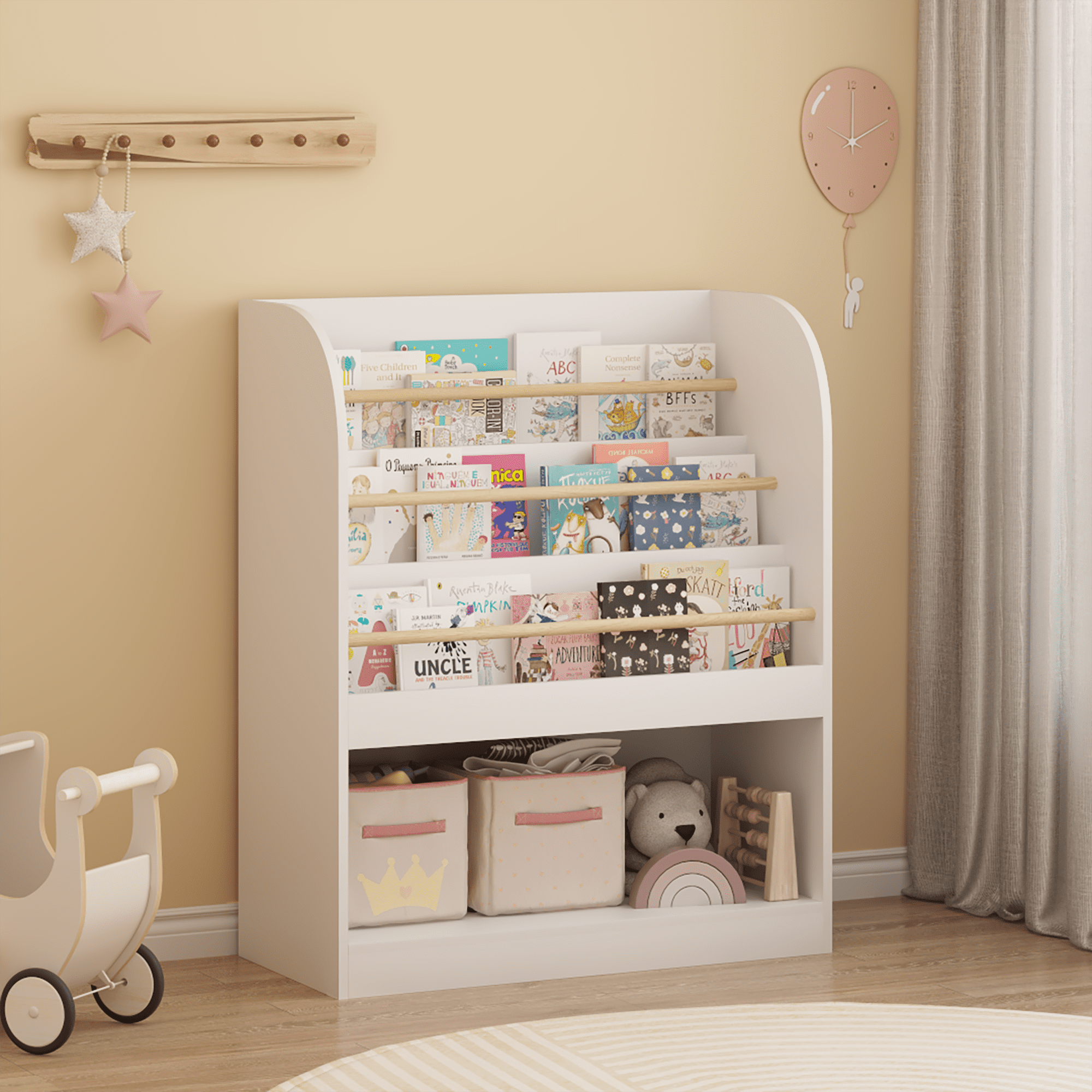 Kids Bookshelf with Open Storage, Front-Facing Children's Bookcase, Multi-Tier Wooden Book Display Shelf for Toddlers, Playroom, Bedroom, or Nursery