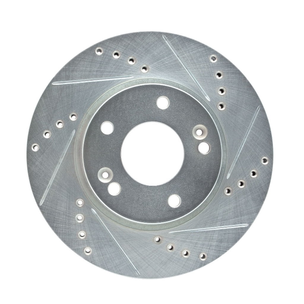 KarParts360 For Kia Niro EV 2019 2020 2021 2022 Disc Brake Rotor Front, Passenger Side | Cast Iron | Vented | Silver Finish | Drilled And Slotted | 69 Millimeters/2.72 Inches Center Hole Diameter