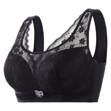 Yyeselk Wireless Bras for Women Lace Push Up Full Coverage Bra Wide Straps Comfort Bra Plus Size Everyday No Underwire Breathable Bra Black 42