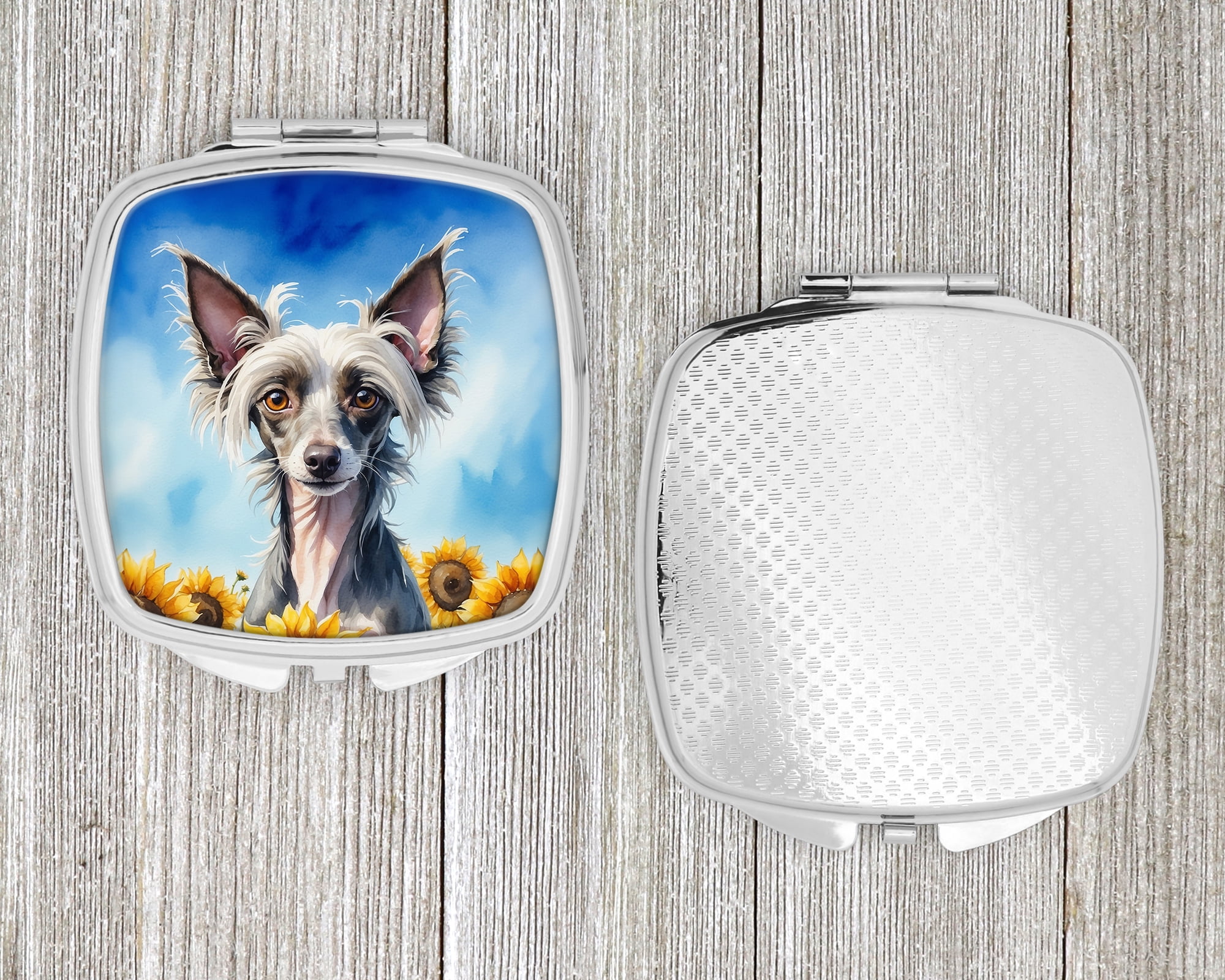 Chinese Crested in Sunflowers Compact Mirror 2.75 in x 3 in