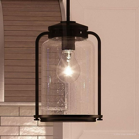 Urban Ambiance Luxury Transitional Pendant, Size: 12"H x 7-3/4"W, with Coastal Style Elements, Olde Bronze Finish and Clear Seeded Shade, UHP2111