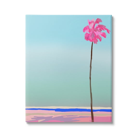 Stupell Industries Pink & Blue Beach Palm Nature Painting Gallery Wrapped Canvas Print Wall Art, 16 x 20
