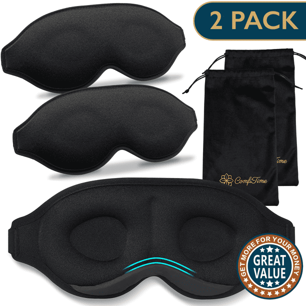 ComfiTime Máscara para Dormir en Paquete de 2: Máscara para Dormir 100 % Opaca, Cubre Ojos para Hombres y Mujeres, Antifaz para Contorno con Deflector Nasal, Suave y Liviana, sin Látex