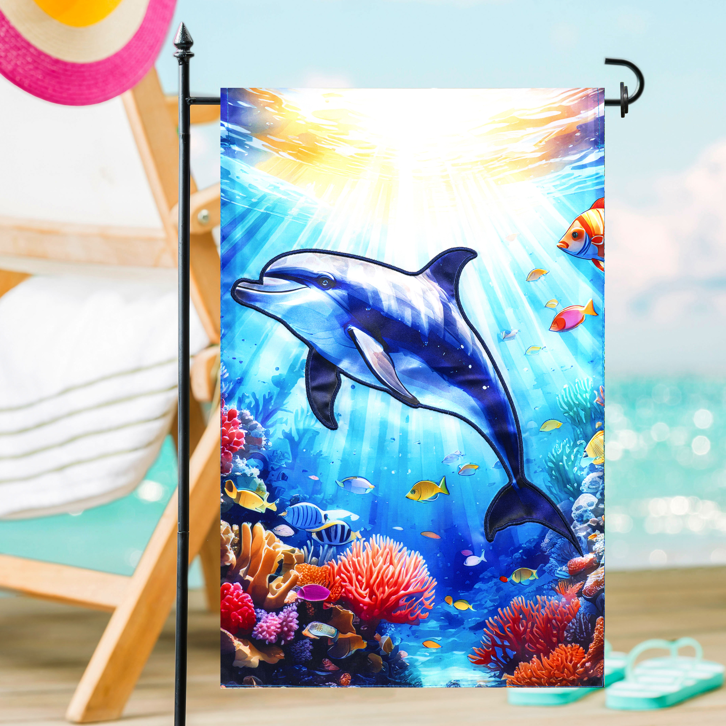 Meadow Creek 11.5" x 18" Spring Dolphin Outdoor Yard Flag