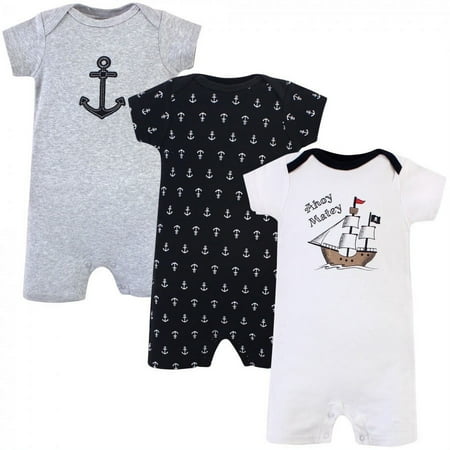 UPC: 0660168527544 | Hudson Baby Infant Boy Cotton Rompers 3pk  Pirate Ship  0-3 Months