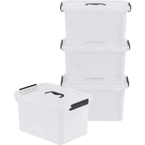 4-Pack 18 L Plastic Storage Box with Lid, Latching Storage Containers Bin, Clear