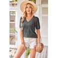 thumbnail image 3 of Arach&Cloz Women's V-Neck Short Sleeve Special Rib Knitted Pattern Casual Tops Sweater Spring Summer 2025, 3 of 6