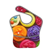 Bingfone Mess-Proof Baby Bib - Waterproof Bib For Baby Boy Or Girl With Food Catcher Pocket, Unisex-Brightly Colored Cupcakes