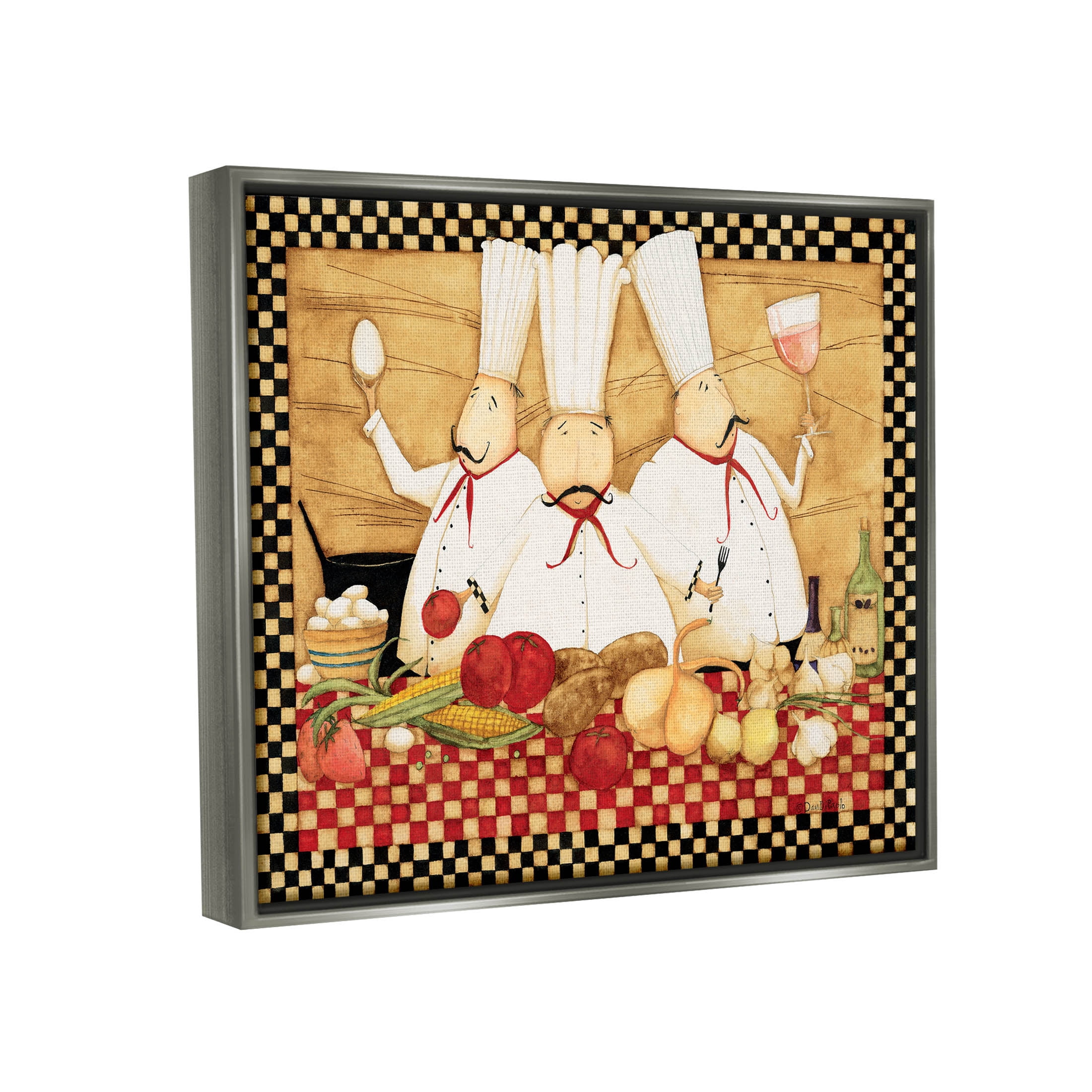 Vintage Chefs Checkered Kitchen Food & Beverage Graphic Art Luster Gray Framed Art Print Wall Art