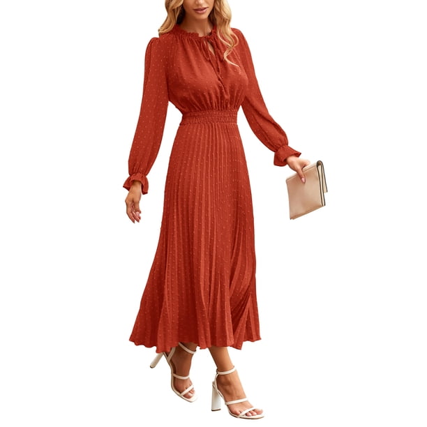 Vestido PRETTYGARDEN 2025 Primavera Otoño Midi Rojo Ladrillo XXL