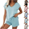 thumbnail image 6 of NominalSnug Womens Pajamas Sets Built in Bra Cap Sleeve V Neck Striped Top Elastic Waisted Shorts Sleepwear, 6 of 8