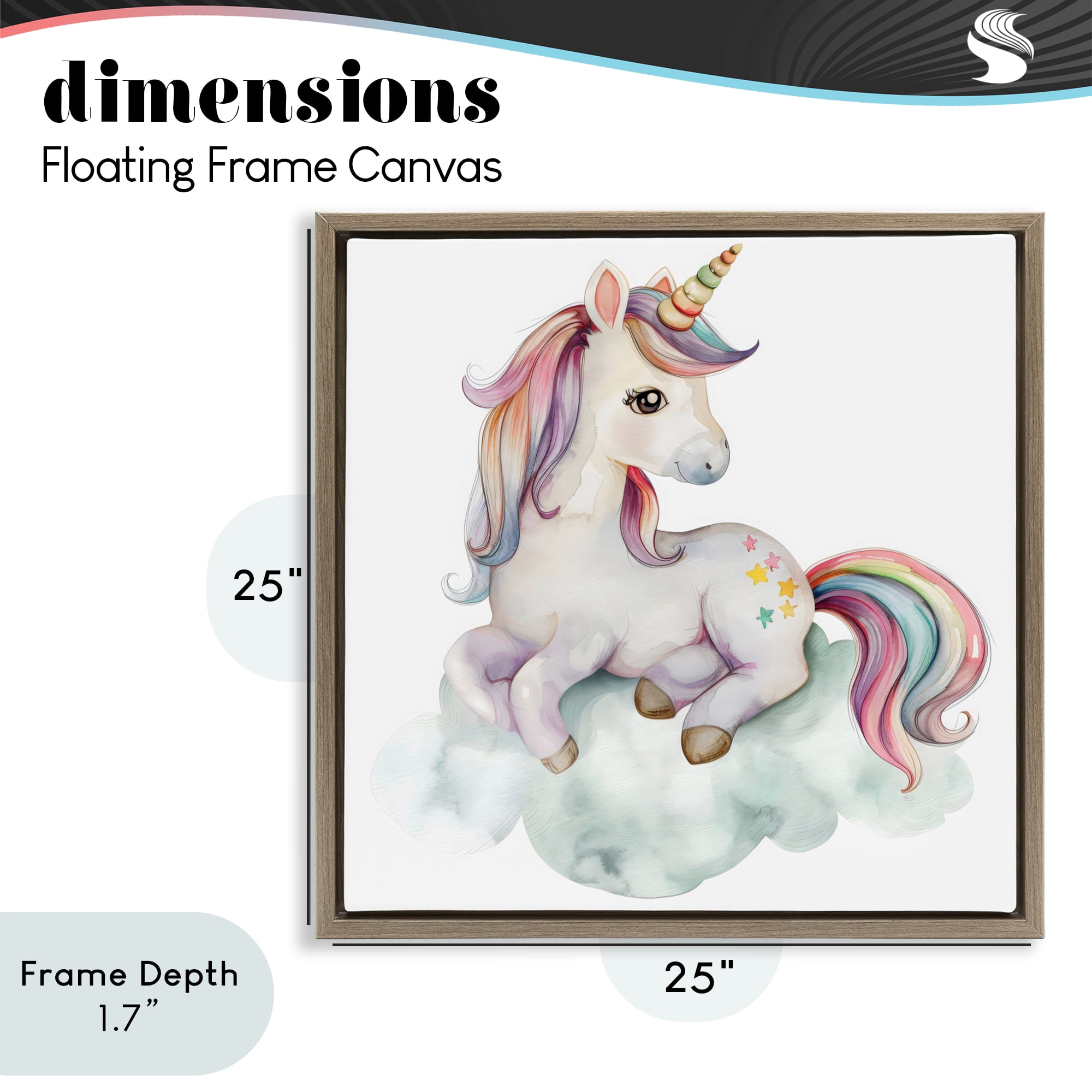 Stupell Industries Rainbow Unicorn on Cloud Brown Framed Floater Canvas Wall Art, design by Creative Studio