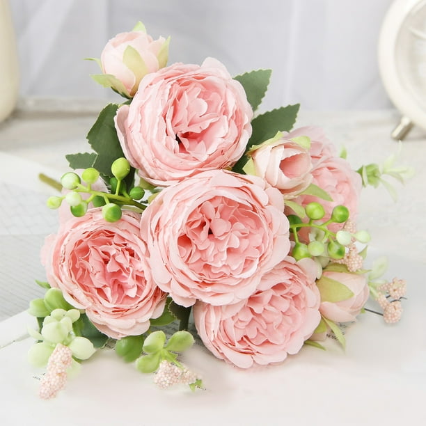 Ramo de flores de peonía de seda artificial - Tallos florales falsos multicolores de 12 pulgadas para centros de mesa de bodas, decoración para el hogar y fiestas