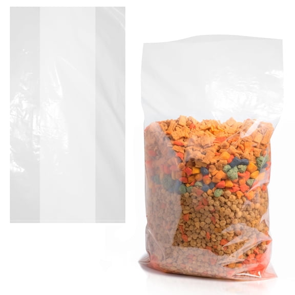 Clear Gusseted Plastic Food Bags, 2 Mil Poly Produce Roll, 400 Count, 16 x 14 x 30 in