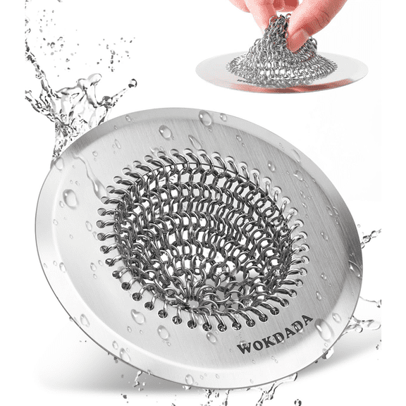 WOKDADA Revolutionary Kitchen Sink Strainer, Patented Reversible Chain Mesh, Effortless Cleaning & Food Catcher, No Clog, 304 Stainless Steel Handmade Sink Stopper
