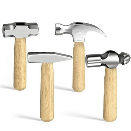 Symkmb 4Pcs Small Hammer Set, · and Polished Steel , Short Wood Handle, 10oz Claw Hammer, 11oz Ball Peen Hammer High Carbon Steel Silver