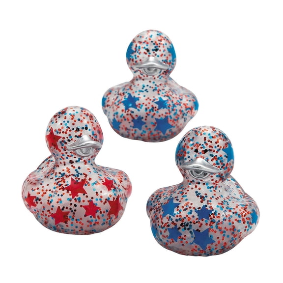 Fun Express 2" Patriotic Red, White & Blue Glitter Rubber Ducks - 12 Pieces