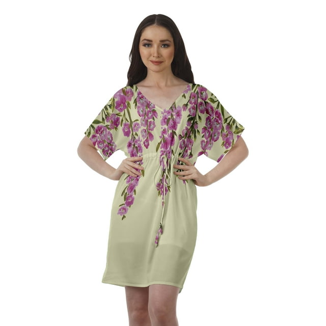 Moomaya Robes Décontractées pour Femmes Courtes Imprimées Robe Fluide à Col en V pour Femmes Grande Taille