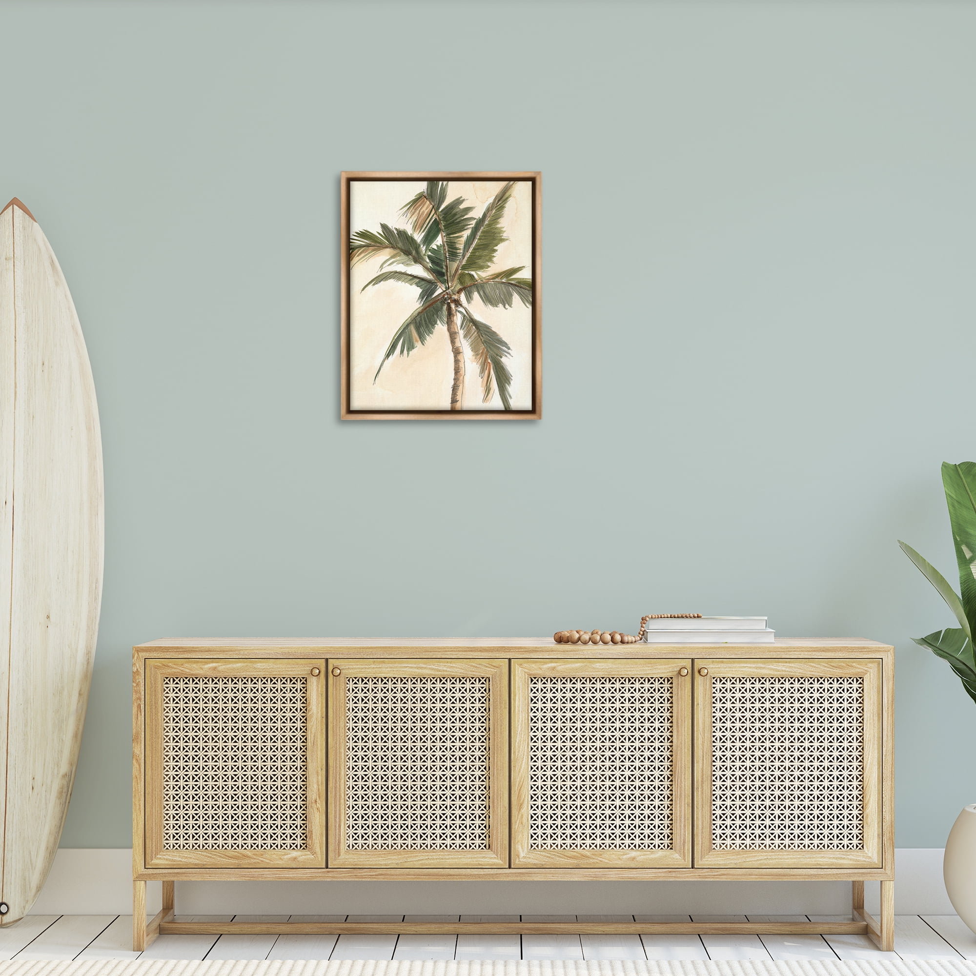 Stupell Industries Muted Palm Tree Plants & Flowers Painting Brown Floater Framed Canvas Art Print Wall Art, 25 x 31