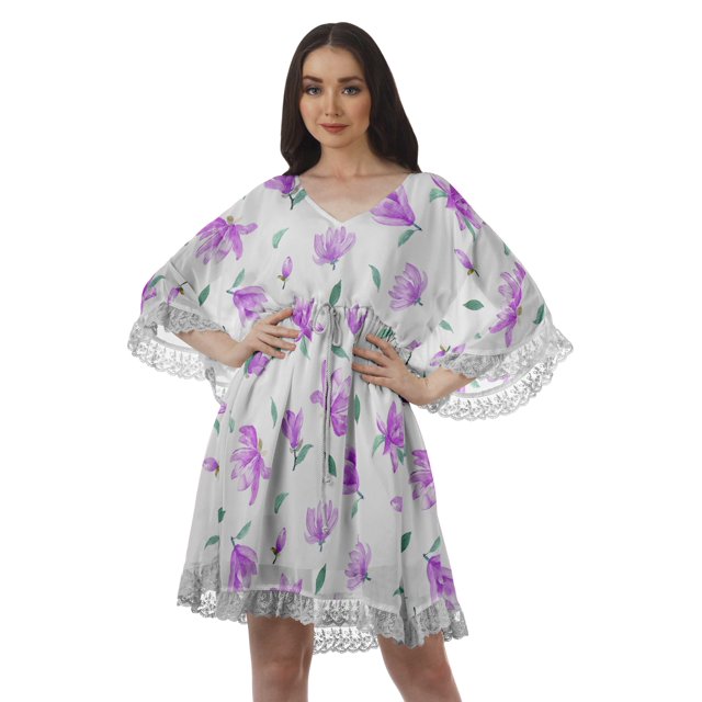 Moomaya Robe d'Été pour Femmes, Grande Taille, Kimono Aguichant Imprimé, Mini-Robe