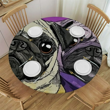 

Autua Pug Dogs Round Tablecloth Stain-Resistant Washable Indoor Outdoor Table Cover 100% Polyester Waterproof 46 -50
